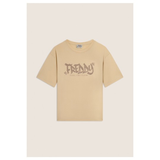 T-shirt con stampa \"FREDDY FEEL THE FLOW\" e borchie