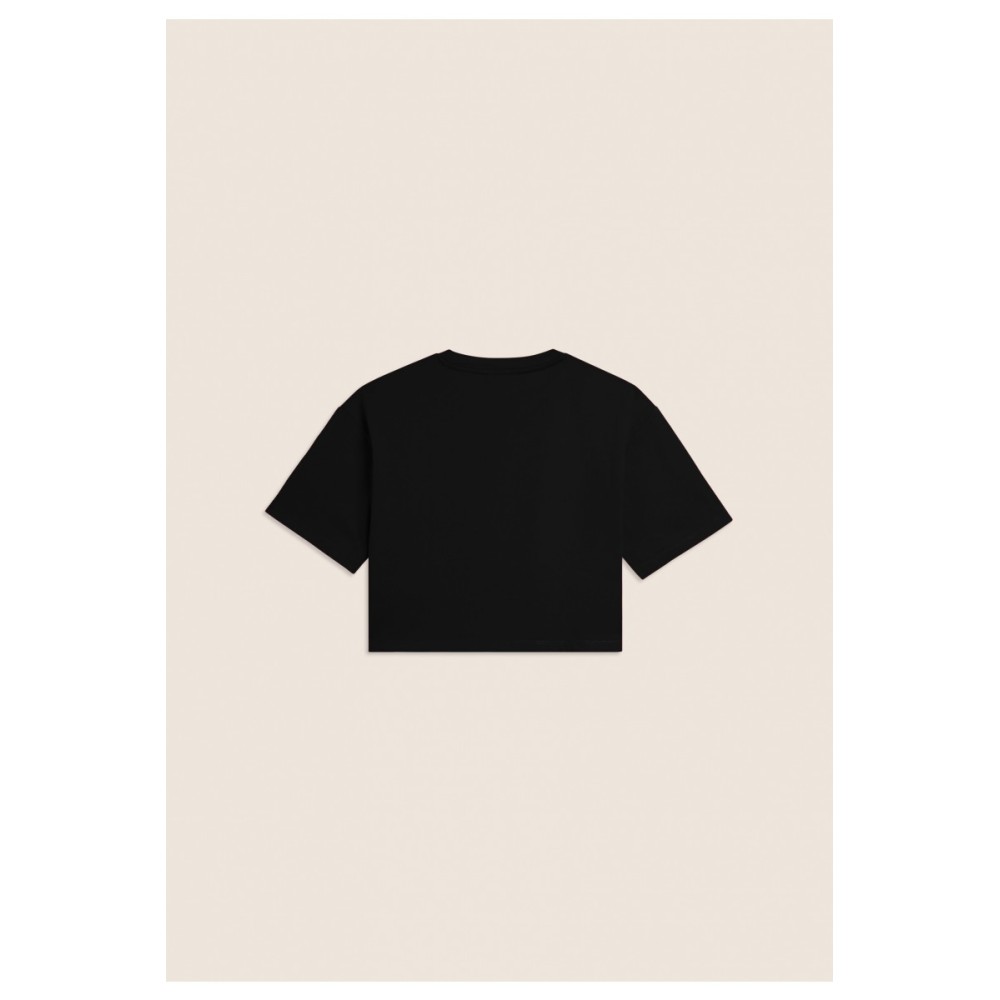 T-shirt Cropped con grafica \"FLOW\" e borchie