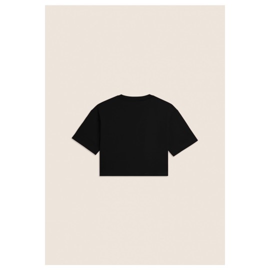 T-shirt Cropped con grafica \"FLOW\" e borchie