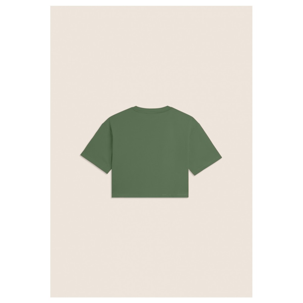 T-shirt Cropped con grafica \"FLOW\" e borchie