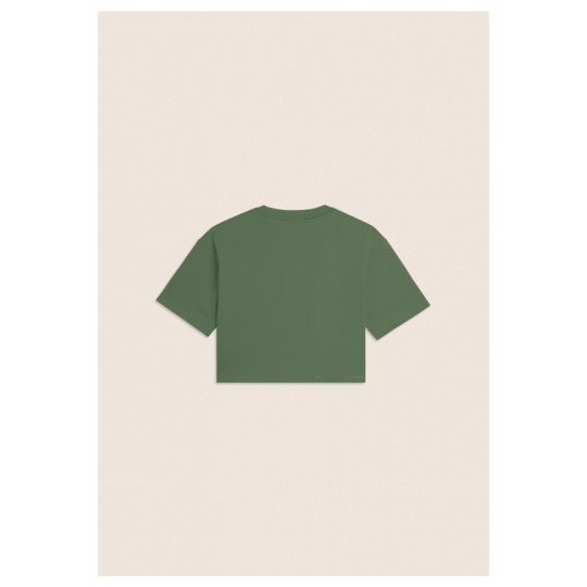 T-shirt Cropped con grafica \"FLOW\" e borchie