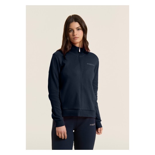 Tuta con zip e collo alto, logo in perline