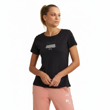 T-shirt con scritta Glamour in glitter