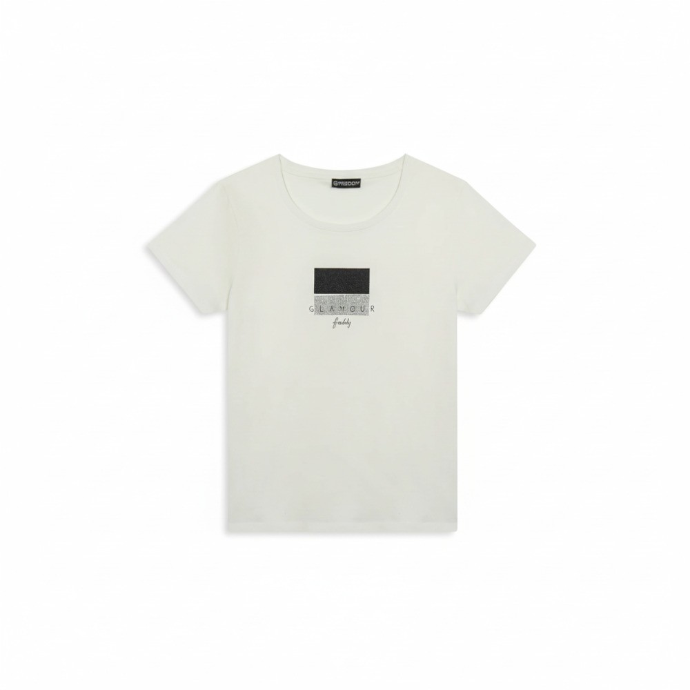 T-shirt con scritta Glamour in glitter - Freddy