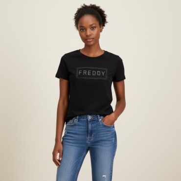 T-shirt con strass e inserto in mesh Freddy