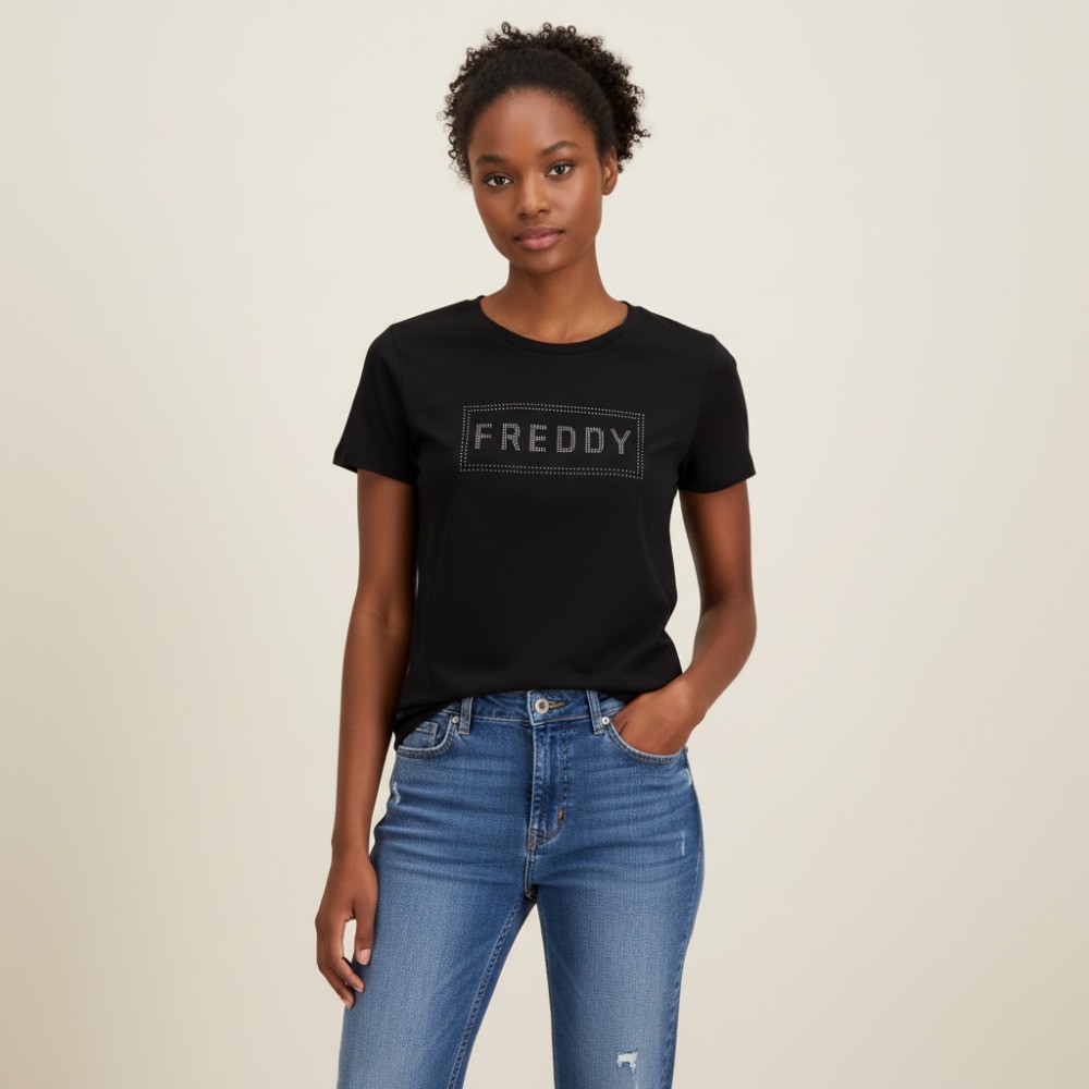 T-shirt con strass e inserto in mesh Freddy