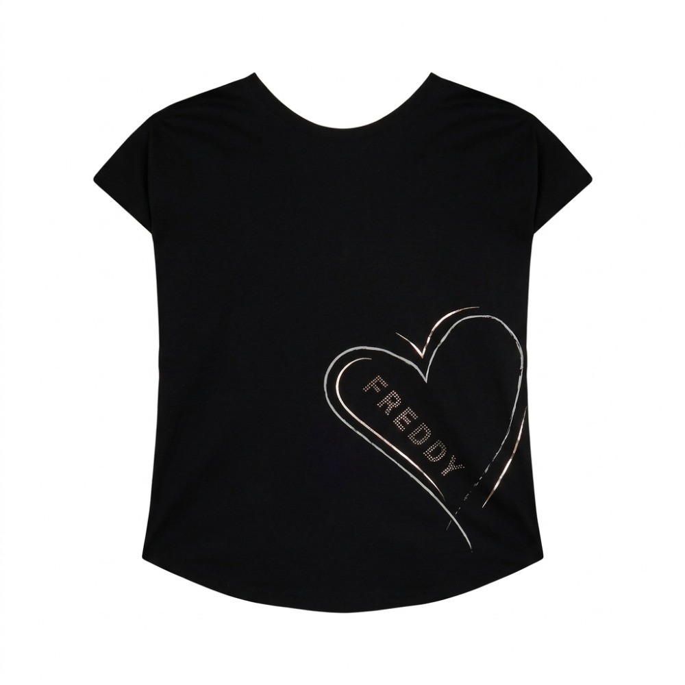 T-shirt Reversibile Freddy Cuore e Strass - Nero - Donna