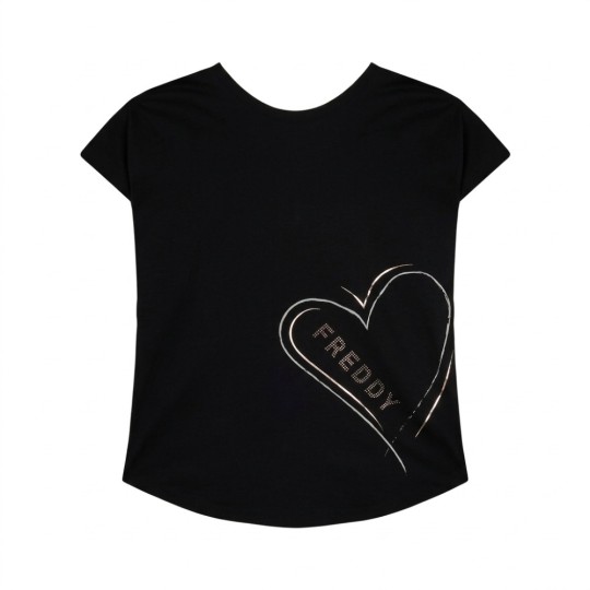 T-shirt Reversibile Freddy Cuore e Strass - Nero - Donna