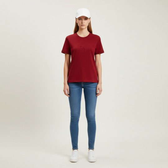 T-shirt Girocollo con Ricamo Traforato del Logo