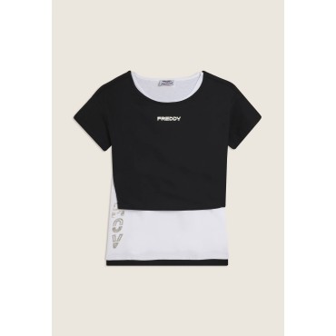 Completo t-shirt cropped e canotta con stampa perlata