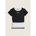 Completo t-shirt cropped e canotta con stampa perlata