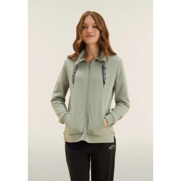 Tuta con zip e collo alto, pantaloni wide leg