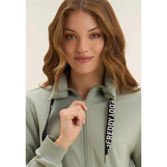 Tuta con zip e collo alto, pantaloni wide leg