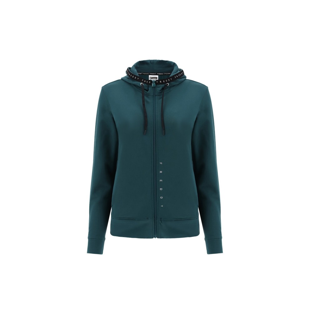 Women's hooded sweatshirt with trim and drawstring with micro studs FREDDY Women's hooded sweatshirt with trim and drawstring with micro studs FREDDY