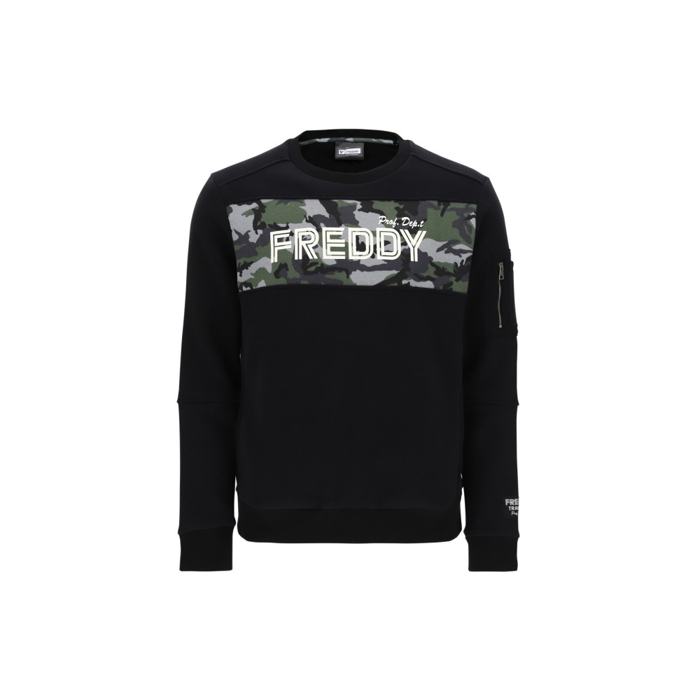 Crewneck sweatshirt with block stitching and camo decoration