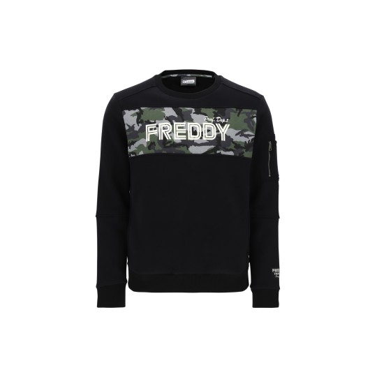 Crewneck sweatshirt with block stitching and camo decoration