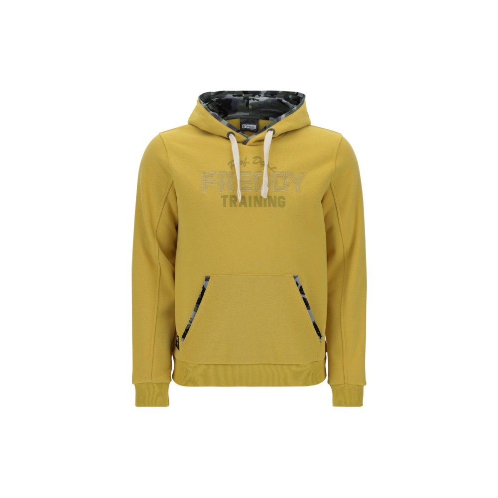 Hooded sweatshirt and cuffs in camouflage fabric