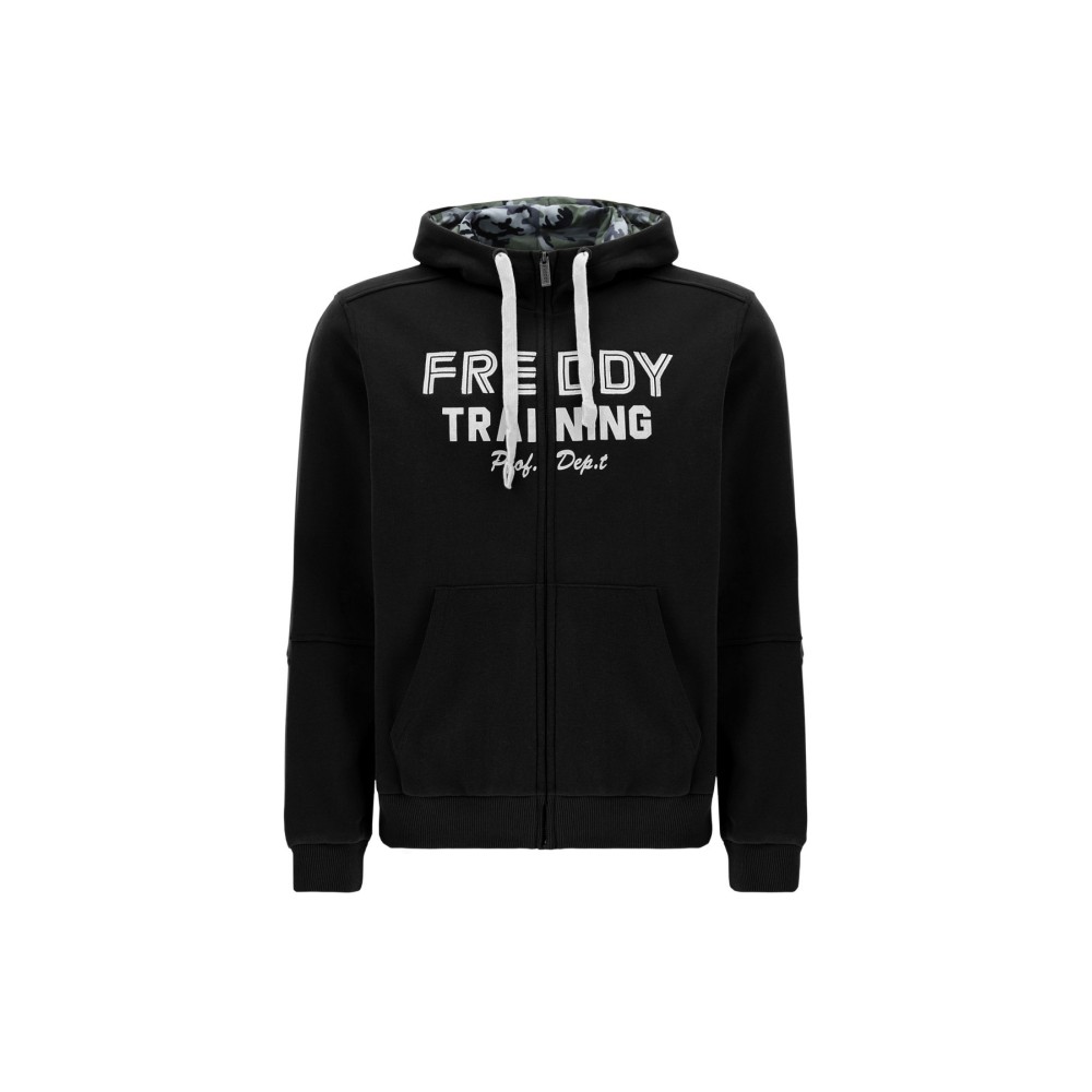 Sweatshirt with peach-like exterior and camouflage doubled hood