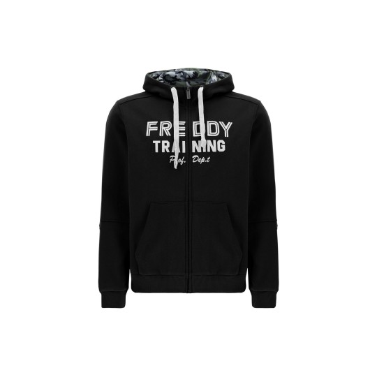 Sweatshirt with peach-like exterior and camouflage doubled hood